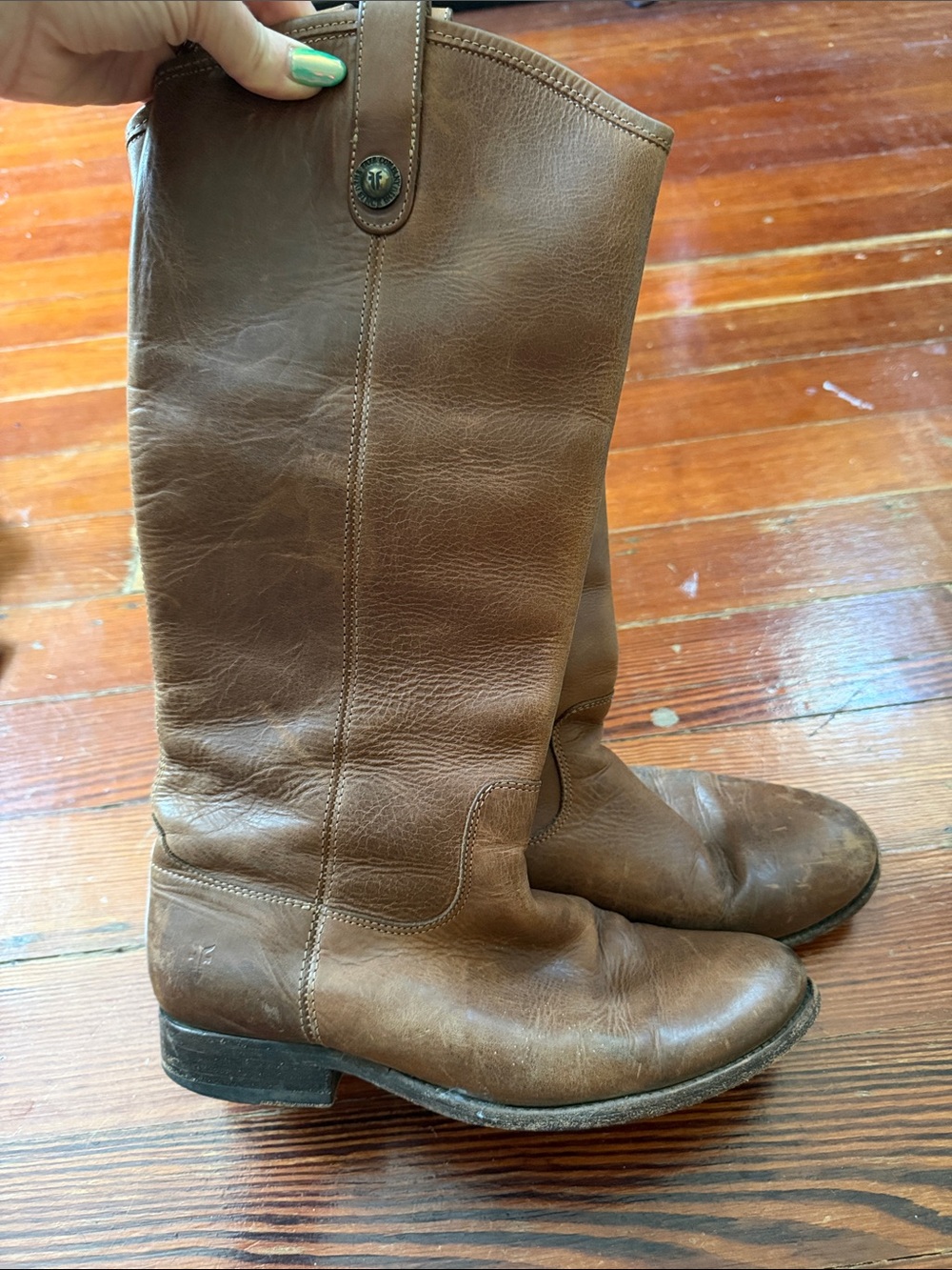 Frye Melissa Button Light Brown Leather Riding Boots - Classic Western Style